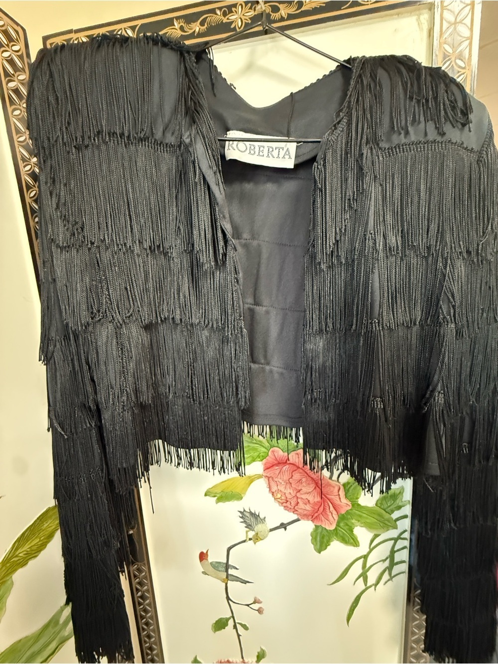 VINTAGE Roberta Bridal Black Fringe Tassel Jacket, RETRO and beautiful CHIC